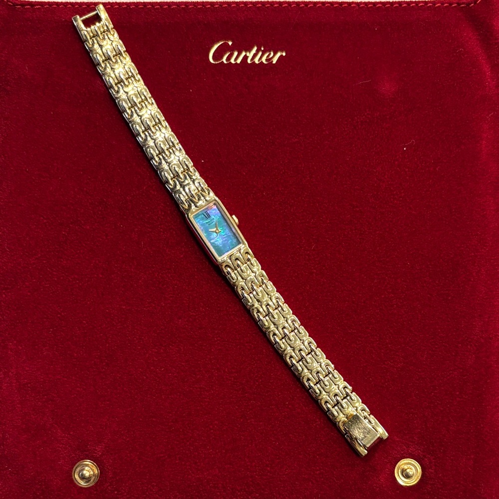 Vintage pulsar dainty Gold Bracelet Watch with Blue green Dial